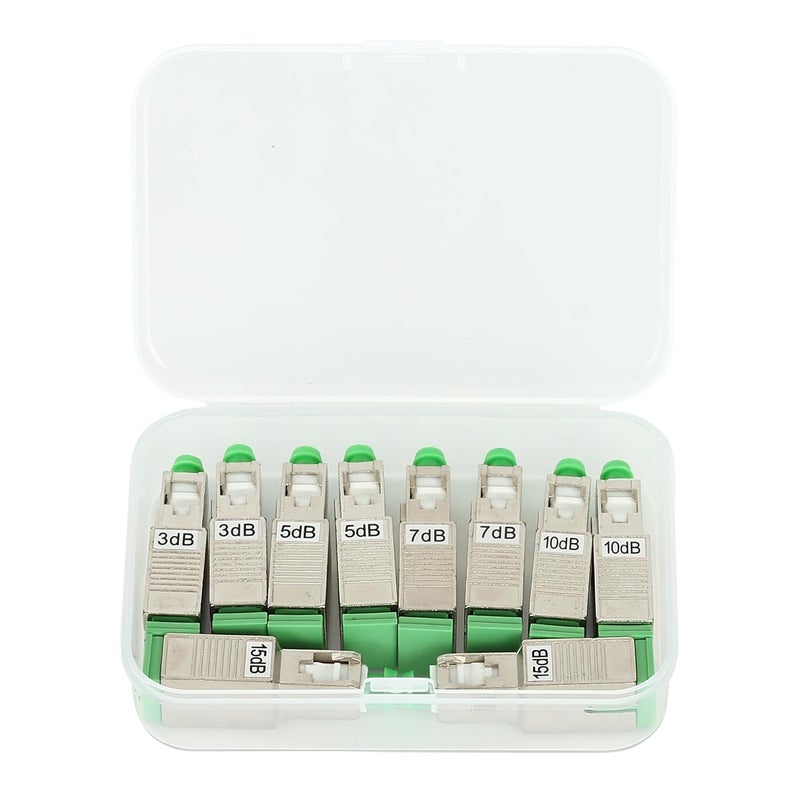 Solnique 10 Pack Single Mode Fiber Optic Attenuators – 3dB, 5dB, 7dB, 10dB, 15dB, SC/APC Fiber Attenuator Ideal for Communication & Data Centers - Image 1
